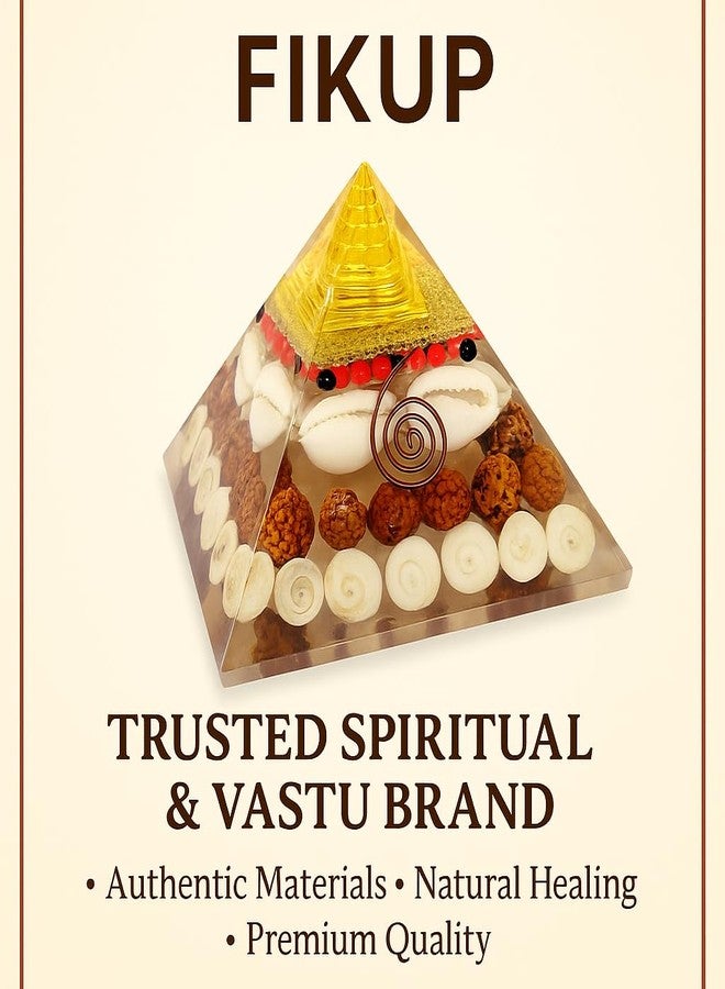 Fikup Original Crystal Gomati Chakra Laxmi Pyramid for Home, Office - Rudraksha | Shree Yantra | Kauri and Ratti for Vastu Money Good Wealth Good Luck Size: 3.5 inch Multi-Colour (Pack of 1) - Image 3